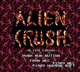 Alien Crush title screen for PC Engine